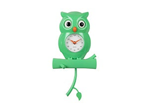 Wall Clock Owl Pendulum Bright Green