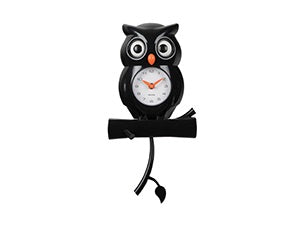 Wall Clock Owl Pendulum Zwart