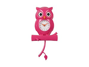 Wall Clock Owl Pendulum Bright Purple