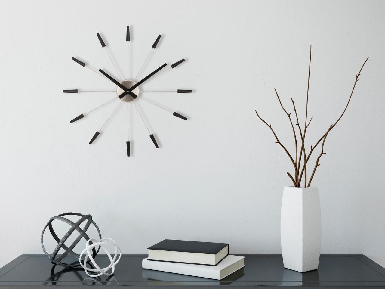 Wandklok Nextime dia. 58 cm, metaal, zwart, 'Plug inn'